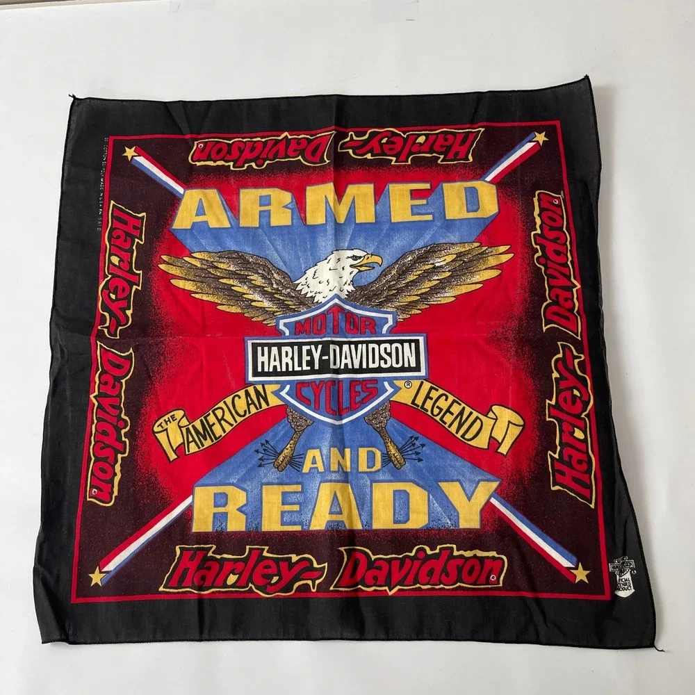 Vintage Harley Davidson Bandana Armed and Ready Eagle Biker Scarf USA Made